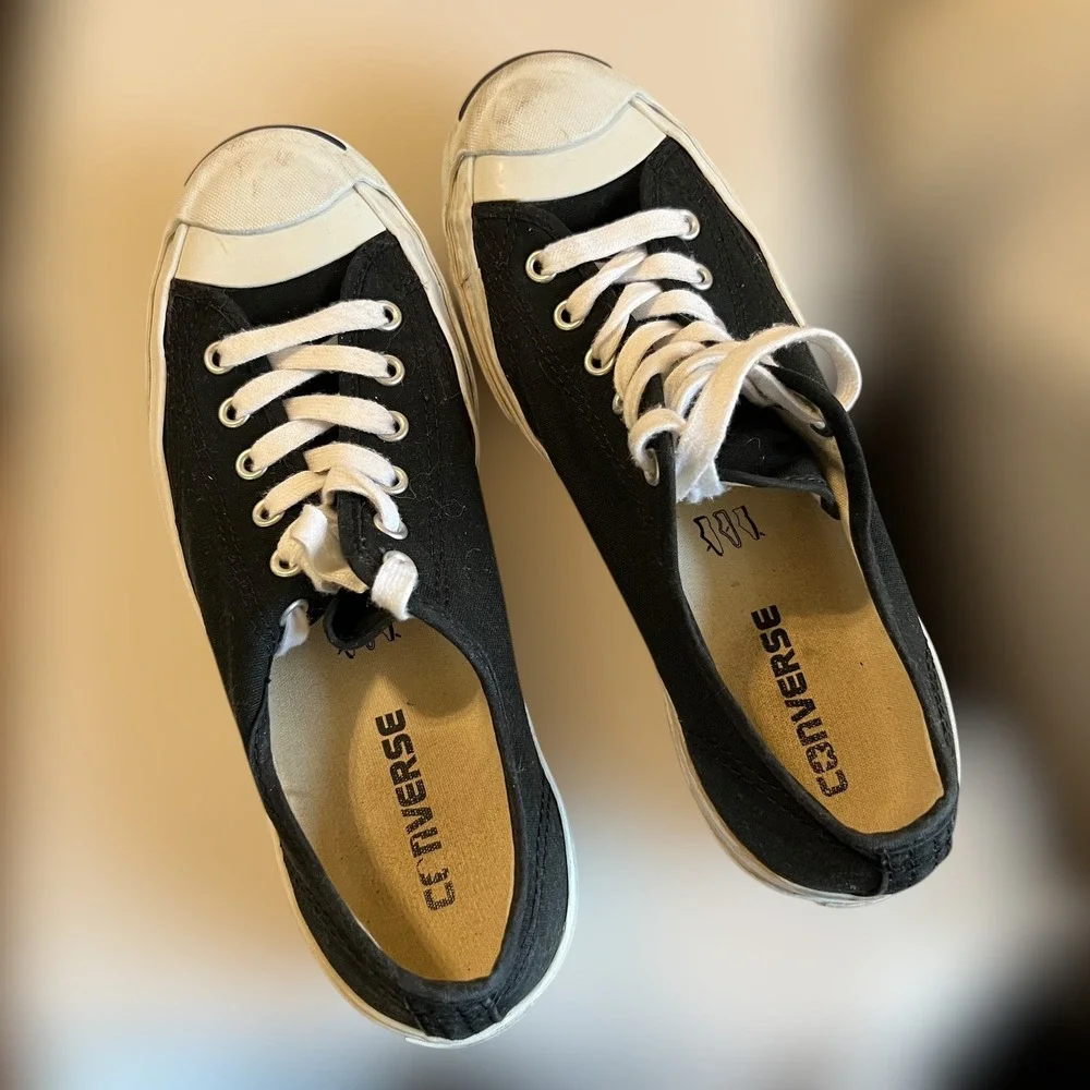 Converse x Jack Purcell Mens 7 Womens 8.5 Sneakers Black Low Top Smile Toe Shoes - Picture 12 of 13